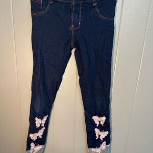 Vintage Blue and Pink Jeans with Butterfly Embellishments cuffed girls size 8